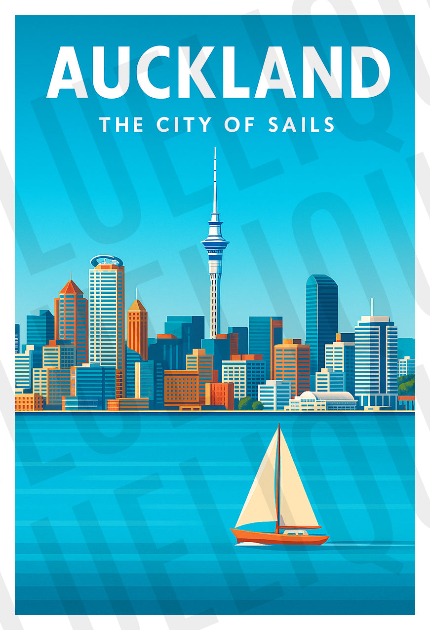 Auckland City Travel Poster - Canvas Wall Art
