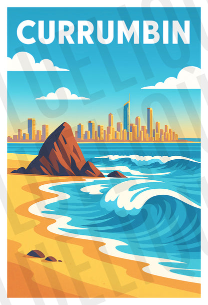 Currumbin Beach Travel Poster - Canvas Wall Art