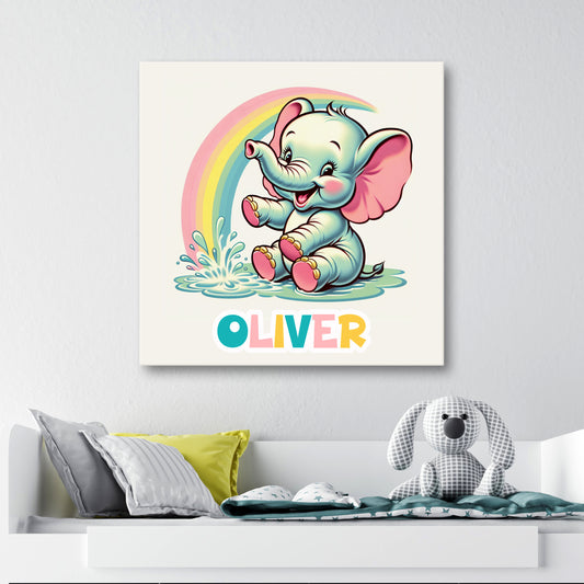 Rainbow Elephant Splash - Personalised Canvas Wall Art