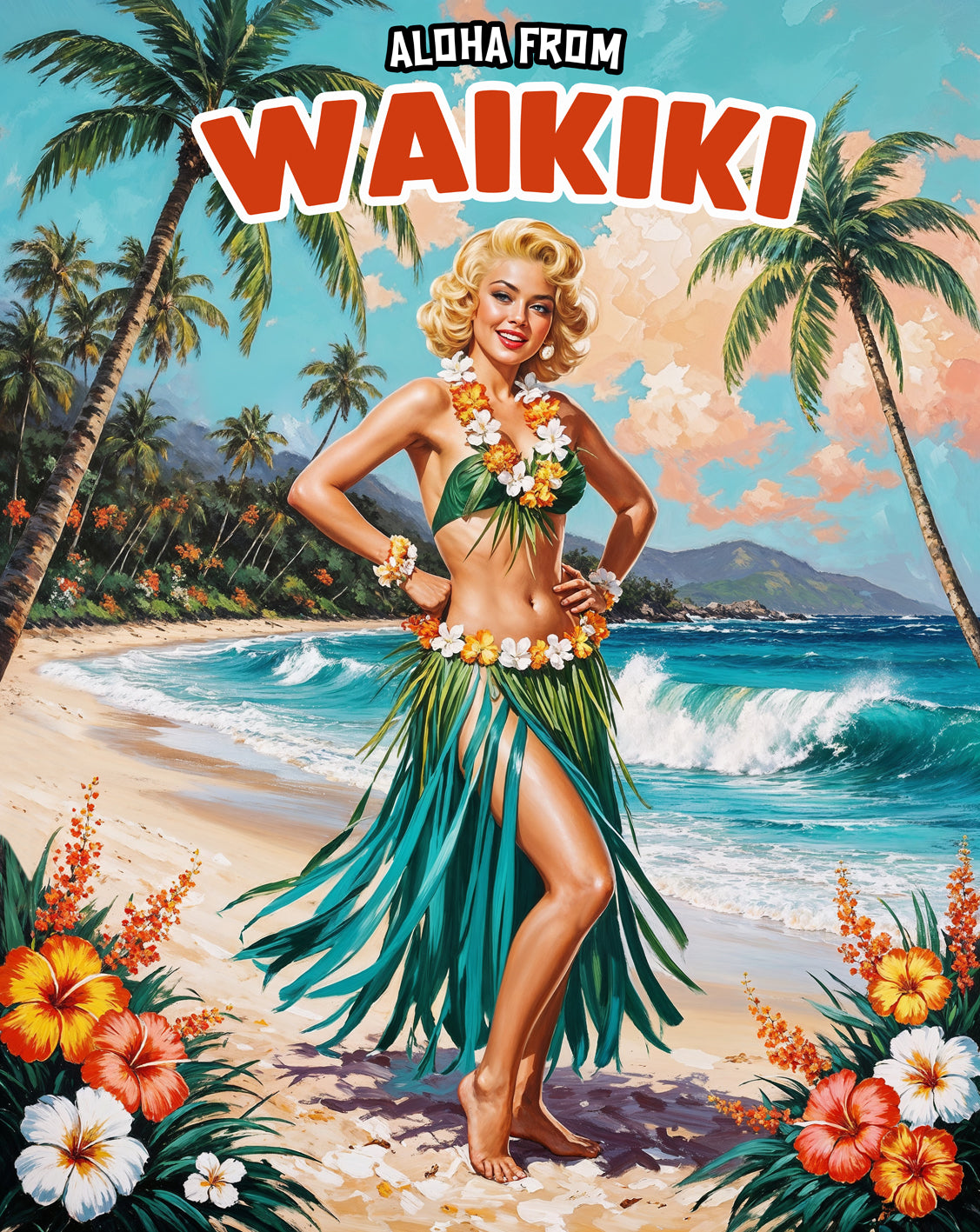 Retro Hula Girl - Canvas Wall Art