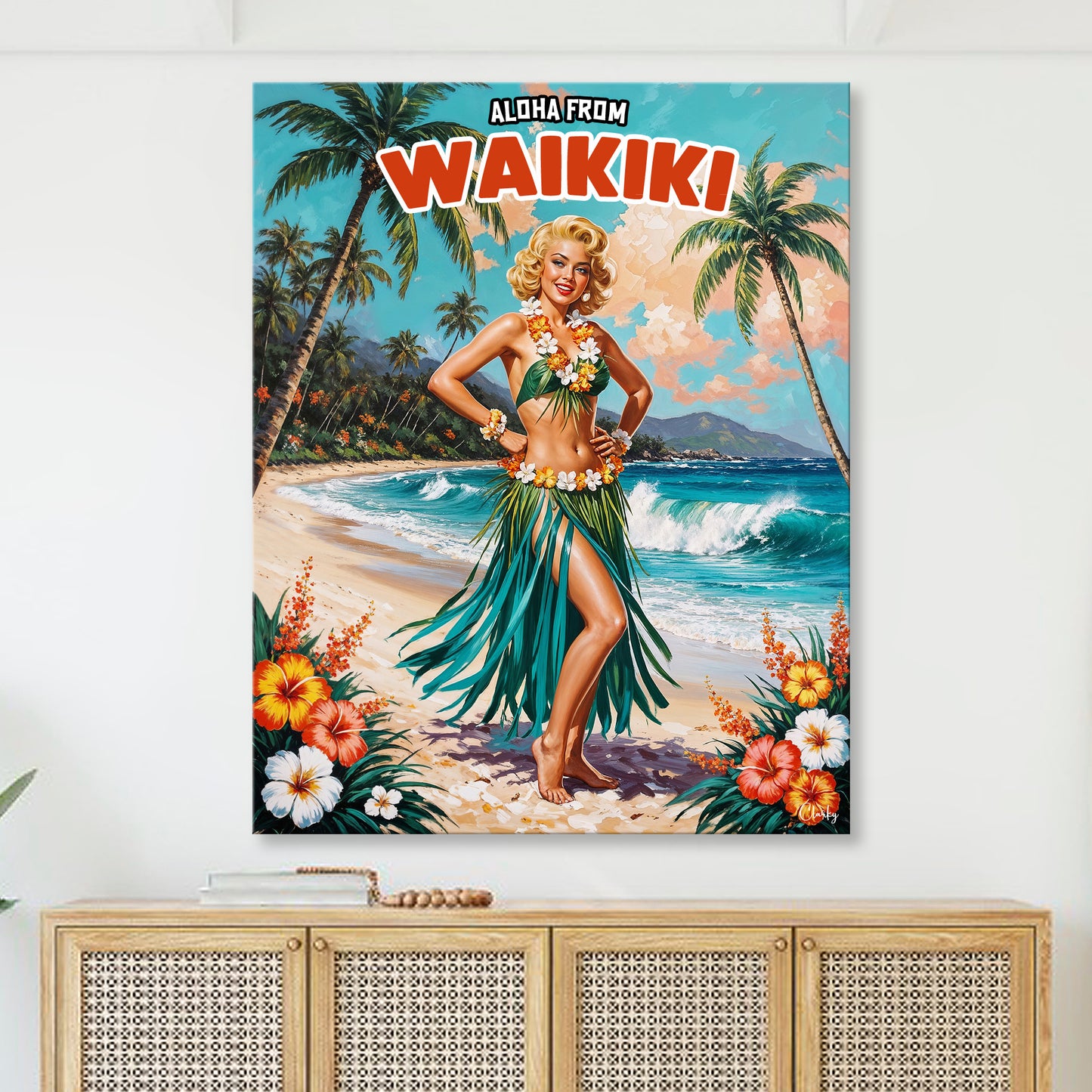 Retro Hula Girl - Canvas Wall Art