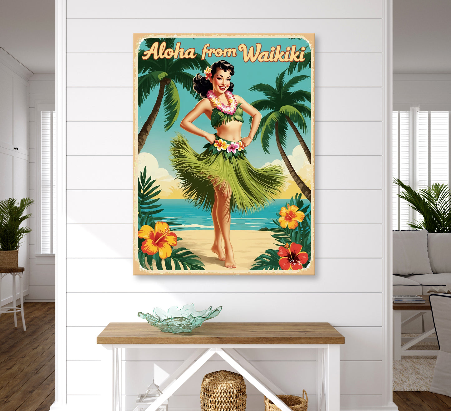 Waikiki Hula Girl Retro Art