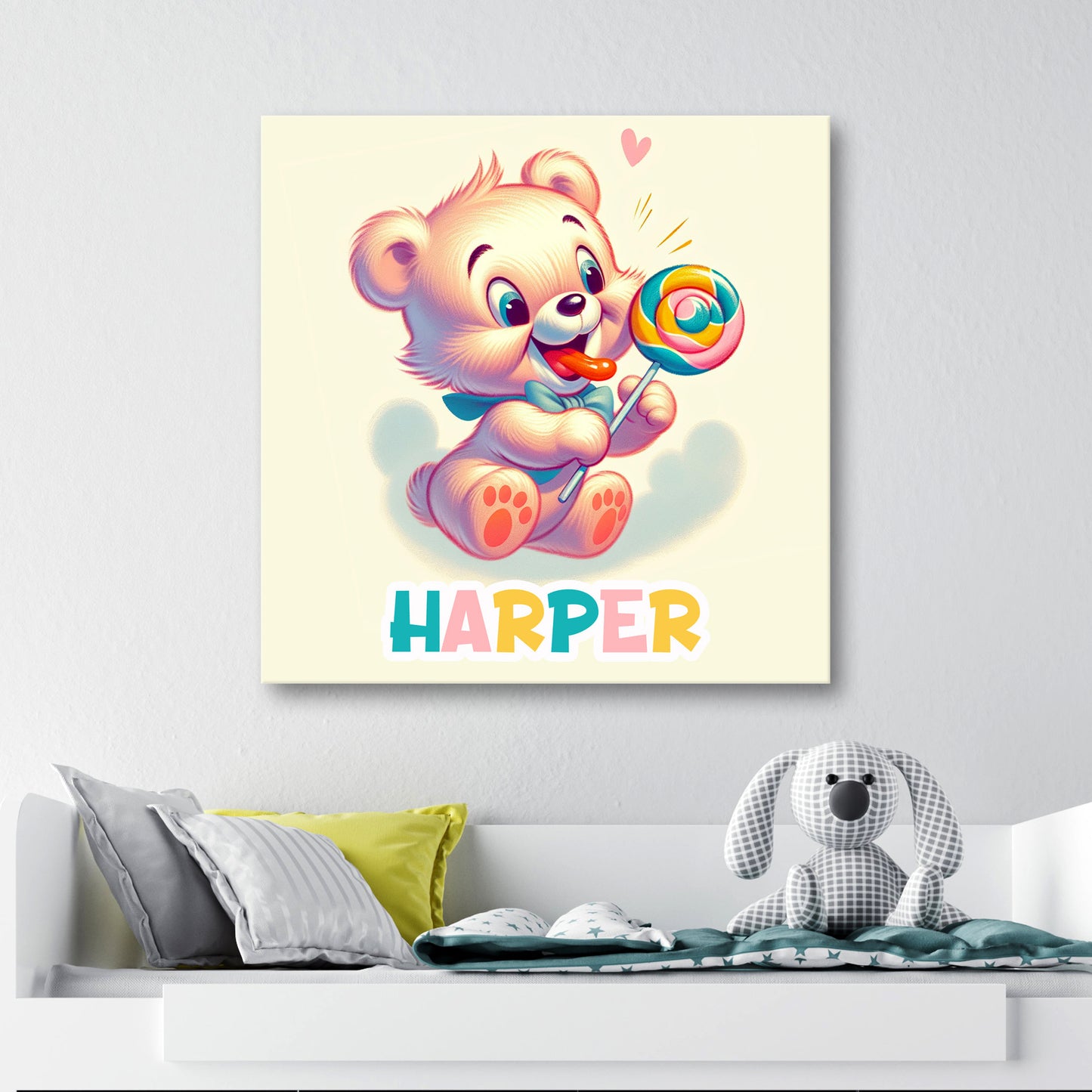 Lollipop Teddy - Personalised Canvas Wall Art