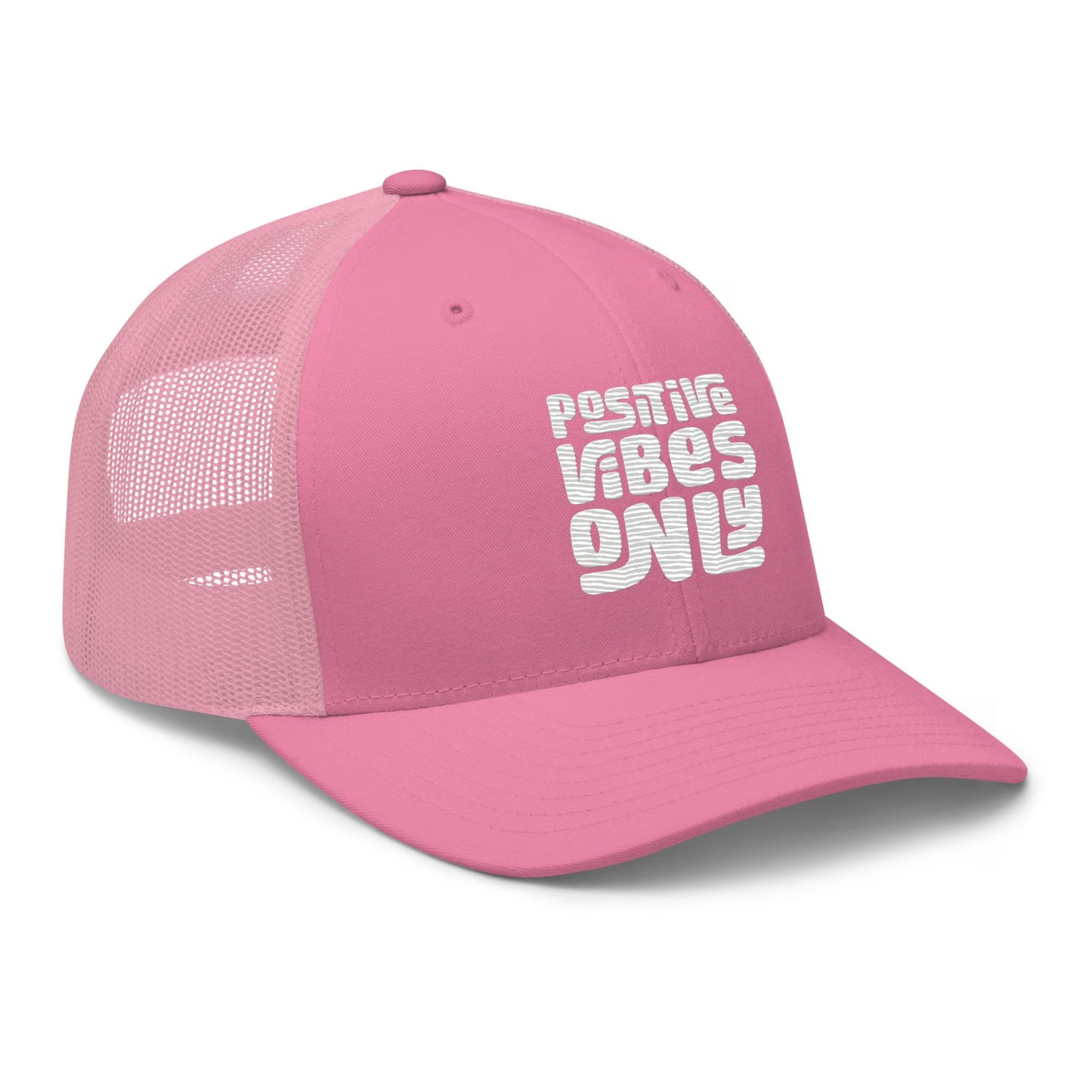 Positive Vibes Only - Embroidered Trucker Cap (Flamingo Pink)