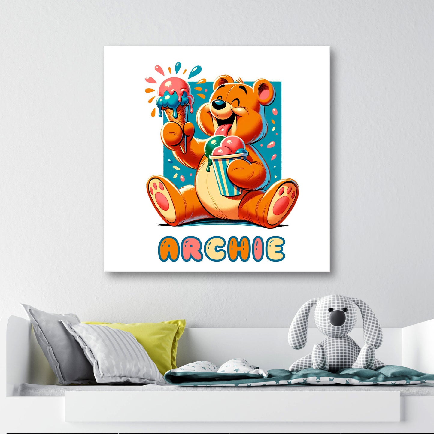 Ice Cream Ted - Personalised Canvas Wall Art